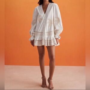 Hemant & Nandita Ari Palm Embroidered Mini Dress Size S NWOT